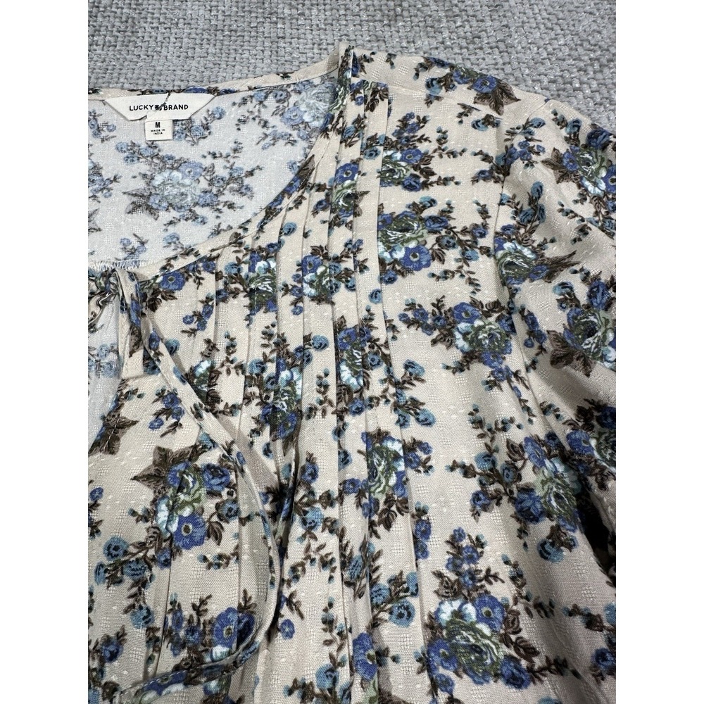 Lucky Brand Top Womens Medium Floral Pintuck Peasant Cottage Sleeve Read - Picture 9 of 11